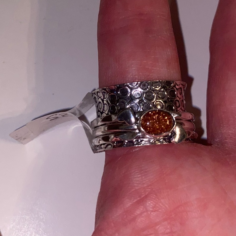 Handmade Natural Red Goldstone Stone Spinner Ring .925 Stamp Size: 10.5